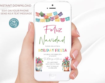 Feliz Navidad Fiesta Invitation: Editable Digital Template