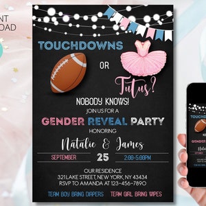 Invito alla rivelazione del sesso del bambino con Touchdown o Tutus (modello digitale)