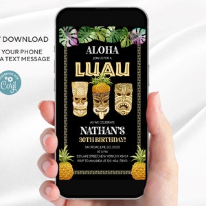 Electronic Editable Aloha Luau Birthday Invitation template | Tiki Luau Hawaiian Birthday Invitation | Any age | Instant Download
