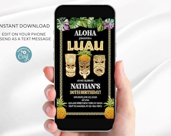 Aloha Luau Birthday Invitation: Editable Tiki Design (Digital Download)