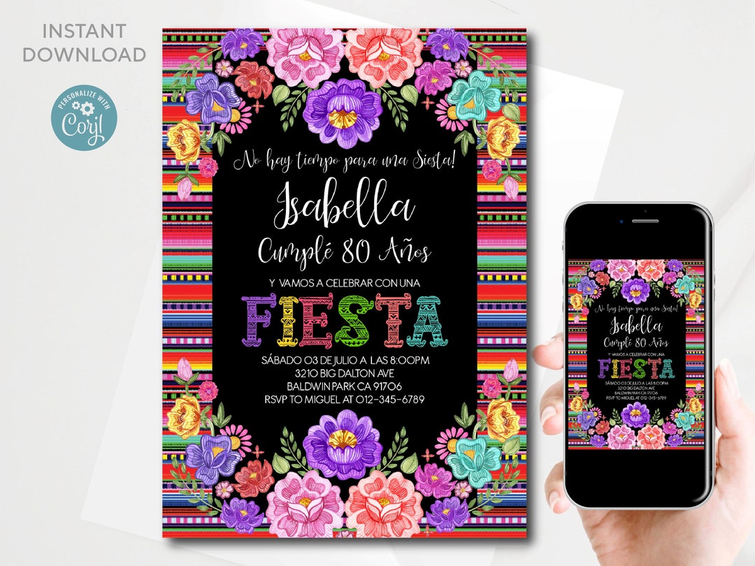 Editable Mexican Birthday Invitation Template, Fiesta Birthday Party ...