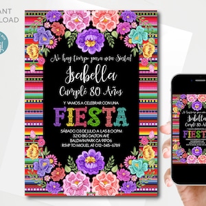 Sjabloon voor bewerkbare Mexicaanse verjaardagsuitnodiging, Fiesta-verjaardagsfeestje, alle tekst is bewerkbaar, elke leeftijd, Instant Download