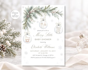 Merry Little Baby Shower Invitation, Gender Neutral Winter Canva Template