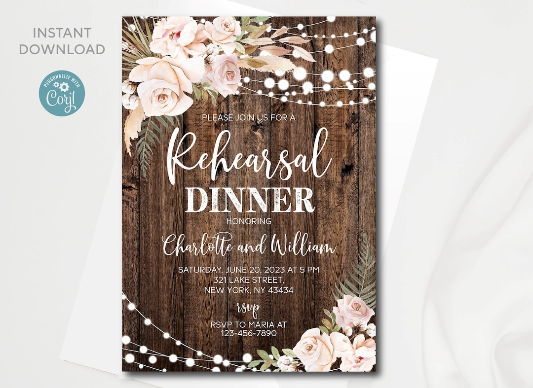 Editable Rehearsal Dinner Invitation Template Rustic Boho Fall