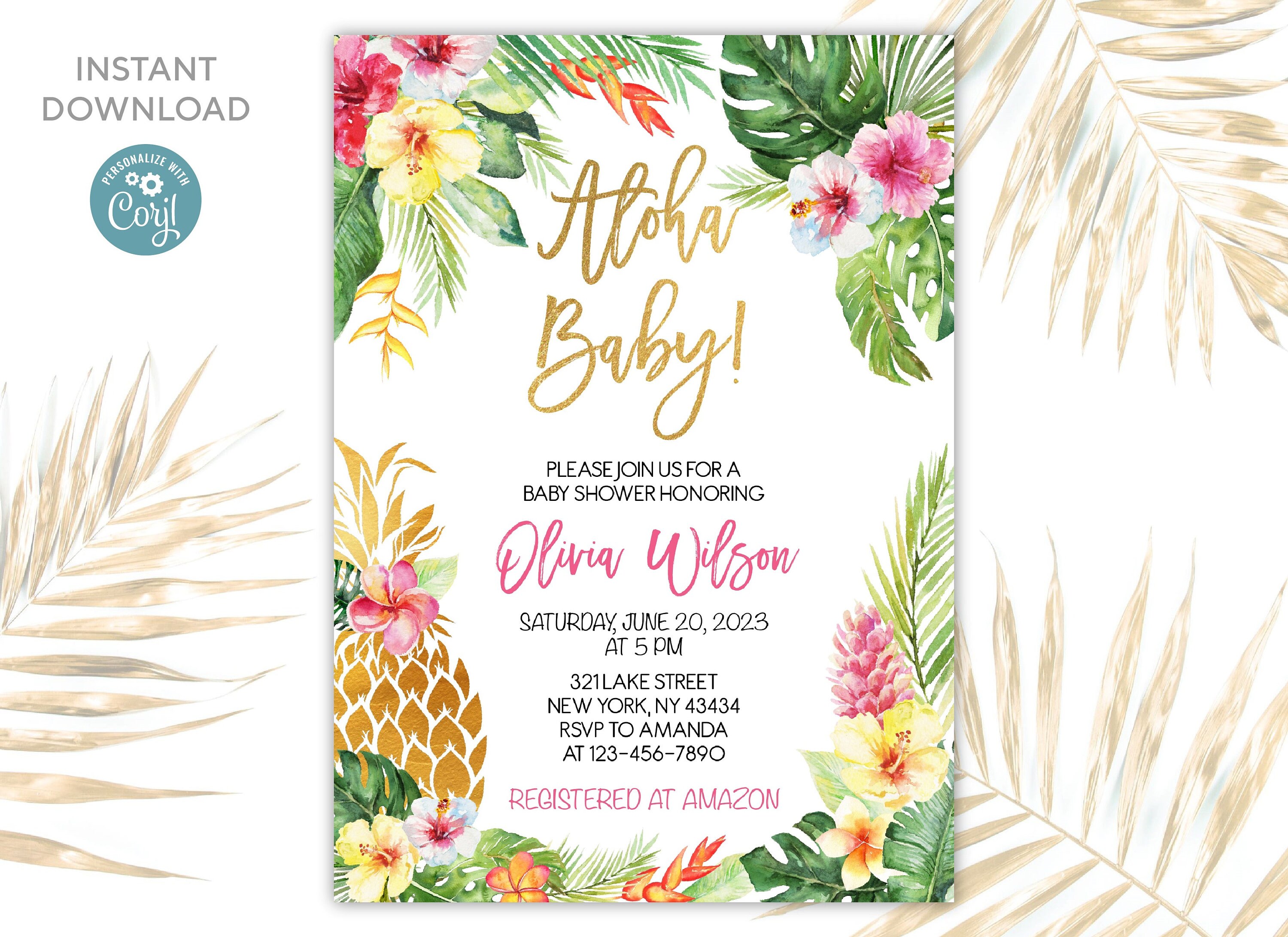 Aloha Baby Editable Baby Shower Invitation Hawaiian Baby Etsy