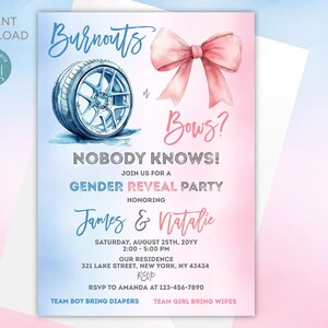 Editable Burnouts or Bows Gender Reveal Invitation (Digital) image 2