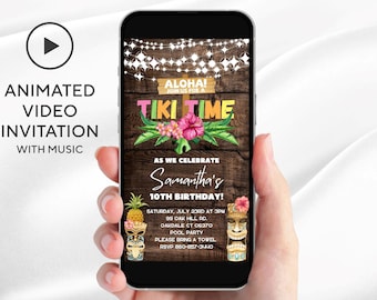 Animated Tiki Luau Birthday Invitation: Tropical Video (Digital File)