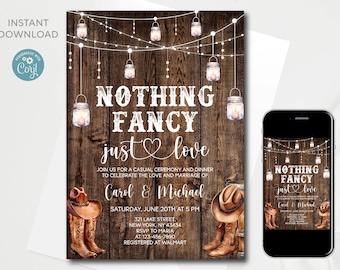 Rustic Western Wedding Invitation Template: Cowboy & Cowgirl (Digital Download)