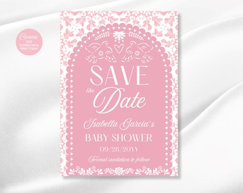 Blush Pink Cielito Lindo Save the Date: Mexican Baby Shower Invitation (Canva Template, Digital Download)