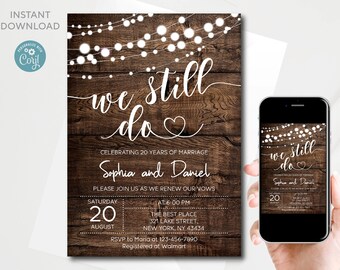Rustic Vow Renewal Invitation Template: Editable Anniversary Party (Digital Download)
