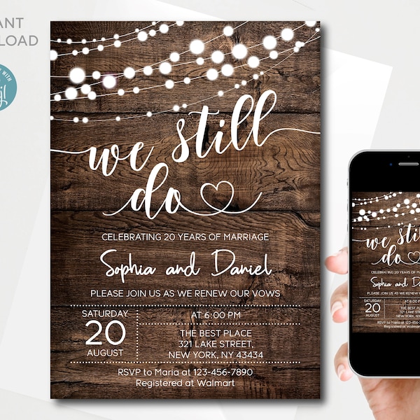 Editable Rustic Vow renewal Invitation template | We still do invitation | Casual Party Invitation | Instant Download