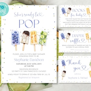 Ensemble d'invitations modifiable Elle est prête à éclater | Invitation baby shower de style popsicle | Cartes de fête d'été | Téléchargement instantané