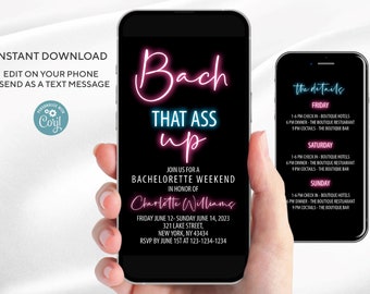 Neon Bachelorette Itinerary Template: Editable Electronic Invitation (Digital Download)