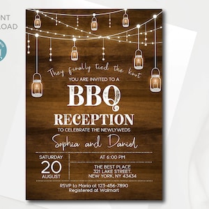 Rustic BBQ Wedding Reception Invitation Template (Digital Download)