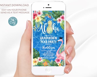 Aloha Graduation Pool Party Invitation: Editable Hawaiian Template (Instant Download)