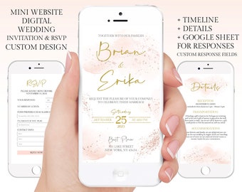 Personalized Wedding invitation with online rsvp | Pink gold Wedding invitations | Online RSVP | Details | Timeline | Sheet for responses