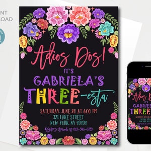 Editable 3rd Birthday Fiesta Invitation Template, Mexican Three-esta  Birthday Party invitation, Instant Download
