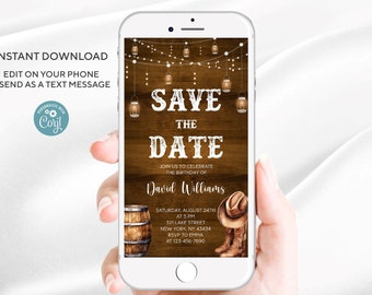 Rustic Western Birthday Save the Date Invitation (Digital Download)