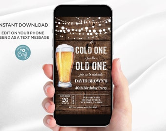 Editable Electronic A Cold One for the Old One Beer Birthday Invitation Template | Any age | All text is editable | Instant Download