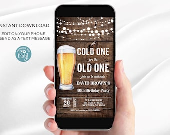 Plantilla de invitación electrónica para cumpleaños de cerveza (descarga digital)