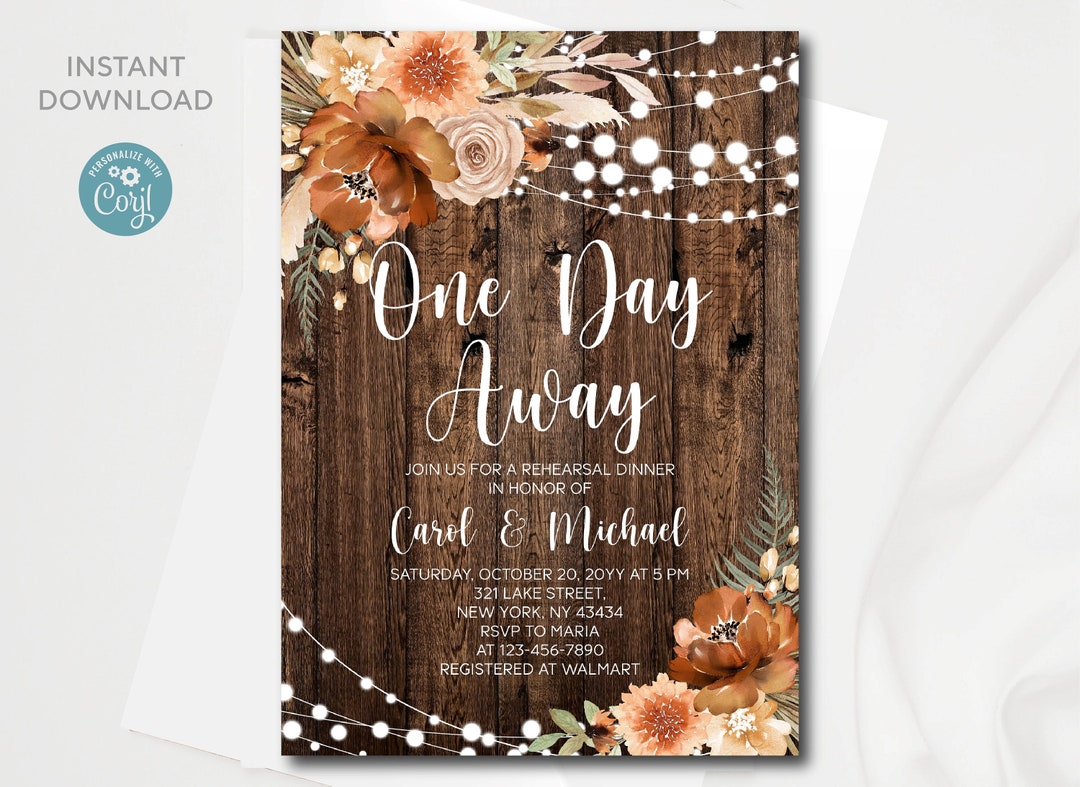 Rustic Rehearsal Dinner Invitation Template: Editable Fall Wedding ...