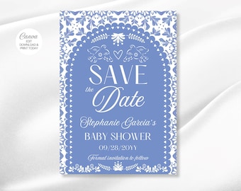 Cielito Lindo Save the date Baby Shower Invitation: Editable Mexican Papel Picado (Canva Template)