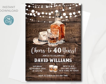 Editable Whiskey Birthday Invitation: Western Theme (Digital Download)