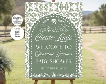 Cielito Lindo Baby Shower Welcome Sign: Mexican Theme (Digital Download, Canva, Sage Green Template)