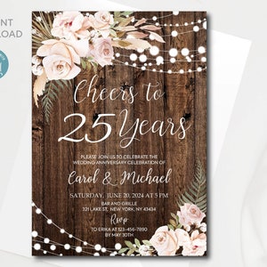 Félicitations à l'invitation d'anniversaire de mariage de 25 ans | Modèle d'invitation 25e anniversaire modifiable | Tout le texte est modifiable | Téléchargement instantané