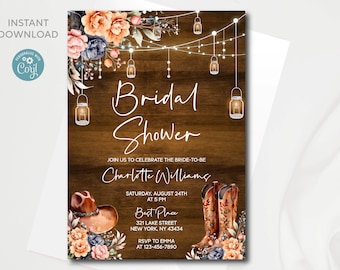 Rustic Western Bridal Shower Invitation Template (Digital Download)