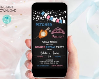 Baseball or Tiara Gender Reveal Invitation: Editable Text Message Template