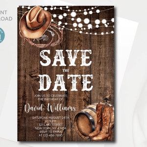 Western Save the Date Geburtstagseinladung | Bearbeitbare digitale Vorlage | Rustikale Geburtstagseinladung | Sofortiger Download