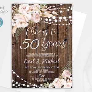 50 周年を祝う結婚記念日の招待状 | 編集可能な 50 周年記念招待状テンプレート | すべてのテキストが編集可能 | すぐにダウンロード