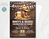 Boots and Beers 50th Birthday Invitation: Editable Western Theme (Digital Download)