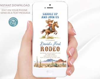 Western First Rodeo Birthday Invitation: 1st Cowboy Theme (Digital Download)