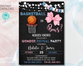 Basketball or Bows Gender Reveal Invitation (Digital Template)