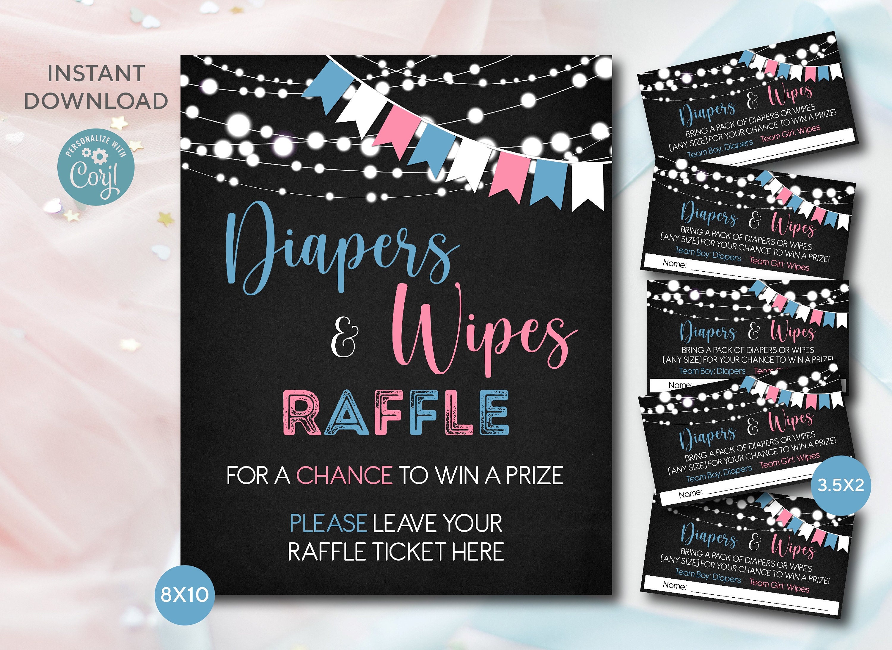 Editable Diaper and Wipes Raffle 8x10 Sign and 3.5x2 Tickets Etsy