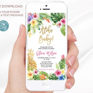 Aloha Baby Shower Invitation: Tropical Flowers, Editable Text (Digital Download)