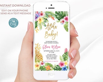 Aloha Baby Shower Invitation: Tropical Flowers, Editable Text (Digital Download)