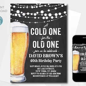 Editable Beer Birthday Invitation template | Adult Birthday Invitation | Chalkboard background | All text is editable | Instant Download