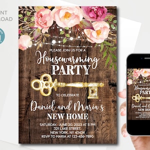 Bearbeitbare rustikale Housewarming Party Einladung Vorlage, New House Einladung Vorlage, selbst bearbeitbar mit Corjl, Instant Download