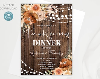 Rustic Thanksgiving Dinner Invitation Template (Digital Download)