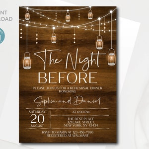 Rustic Rehearsal Dinner Invitation Template: Mason Jar Lights (Digital Download)