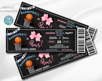 Basketball or Bows Gender Reveal Ticket Invitation: Editable Printable (Digital Download)