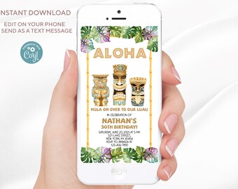 Electronic Tiki Birthday Invitation: Aloha Luau Template (Instant Download)