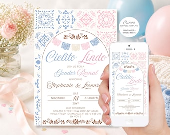 Cielito Lindo Gender Reveal Invitation: Mexican Theme, Editable Canva Template (Print + Phone)