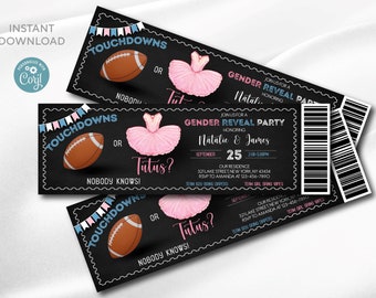 Touchdowns or Tutus Gender Reveal Ticket Invitation (Digital Template)
