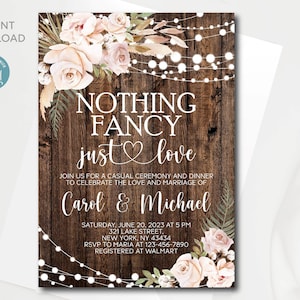 Rustic Nothing Fancy Just Love invitation template, Editable Rustic Wedding Reception invitation, Instant Download