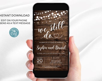 Rustic Vow Renewal Invitation Template: Editable Electronic Invite (Digital Download)