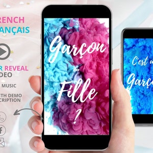 C'est un garçon IN FRENCH Digital Pregnancy Announcement Video Baby Announcement Video Gender Reveal NOT Editable Instant download image 1